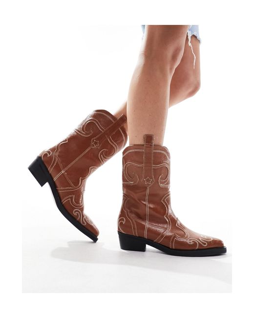 Public Desire Brown Folklore Ankle Western Boots