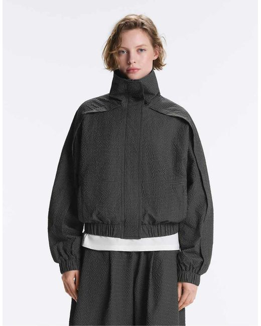 Oysho Gray Waterrepellent Checked Track Jacket