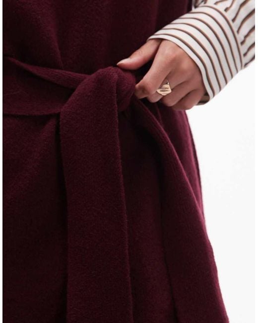 & Other Stories Red Knitted Belted Mini Dress With Wide Sleeves