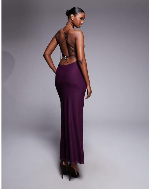 Tiger Mist Purple Orielle Strappy Open Back Hardware Detail Floral Maxi Dress