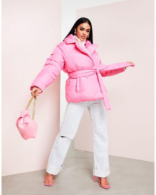 ASOS Wrap Puffer Coat in Pink Lyst Canada