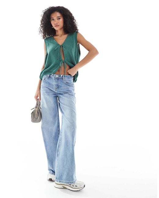 ASOS Green V Neck Knitted Tank Top With Bow Tie Front