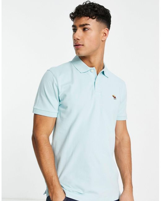 Abercrombie & Fitch Blue 3d Icon Logo Slim Fit Pique Polo Shirt for men