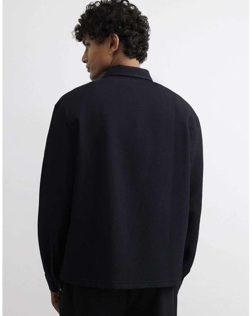 River Island Blue Boxy Fit Long Sleeve Plisse Shirt for men