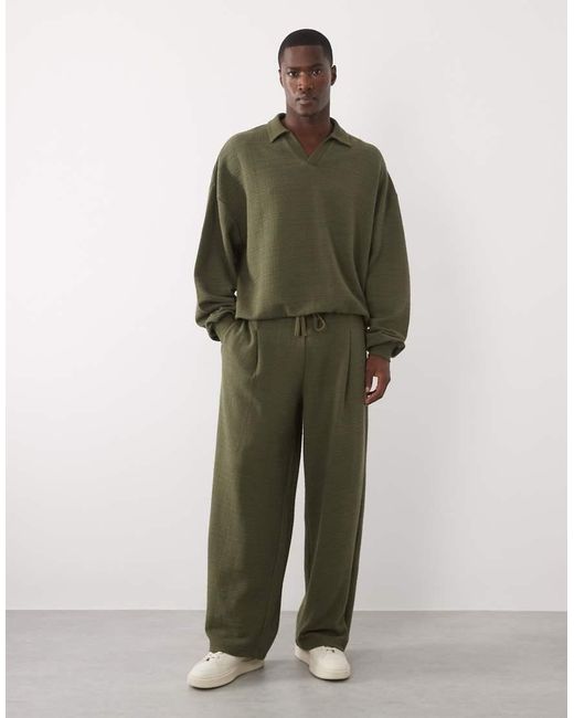 ASOS Green Extreme Oversized Crosshatch Textured Polo for men