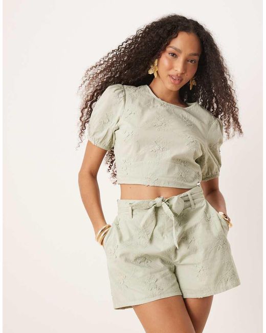 ASOS Natural Open Back Top With 3d Floral Embroidery Co-ord
