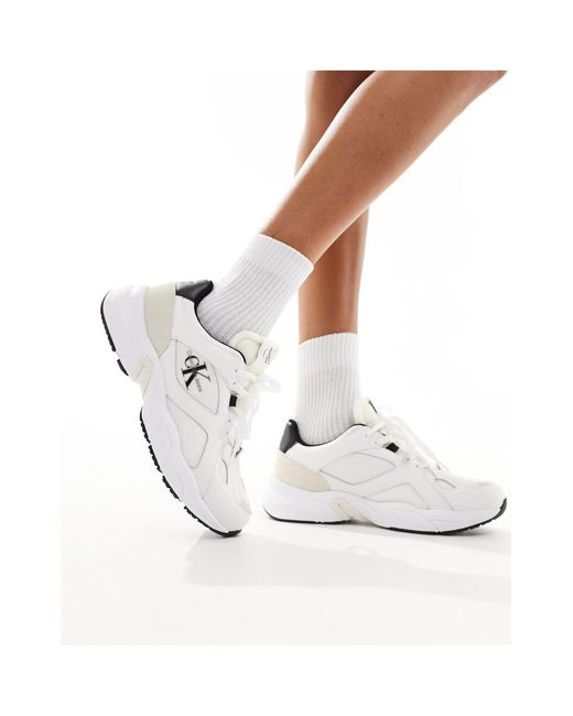 Calvin Klein White Leather Retro Lace Up Trainers