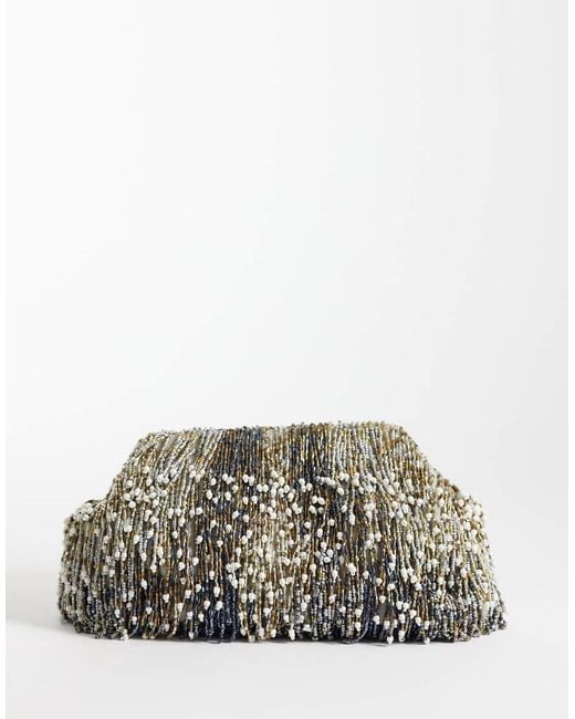 ASOS Gray Premium Embellished Tassels Frame Clutch Bag