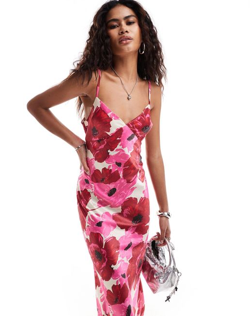 emory park Red Poppy Floral Detail Cami Maxi Dress