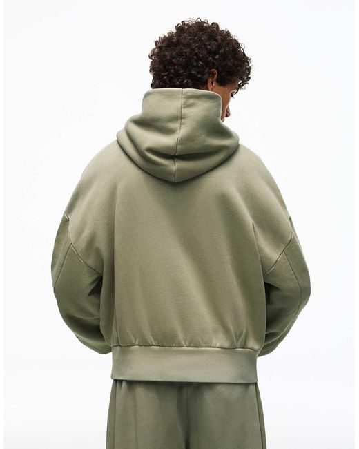 Bershka Green Boxy Washed Hoodie for men