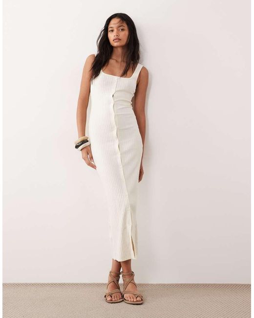 ASOS Pink Button Down Rib With Picot Trim Midi Dress