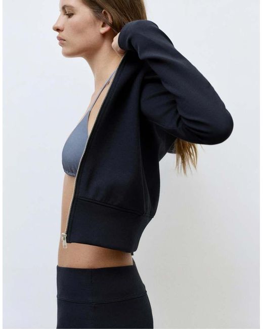 Pull&Bear Blue High Neck Interlock Jacket