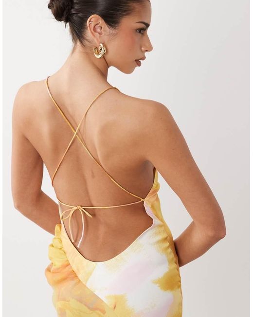 ASOS Metallic Square Neck Satin Chiffon Mix Maxi Dress