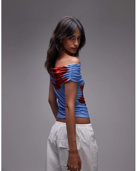 TOPSHOP Blue – schulterfreies oberteil aus mikrofaser