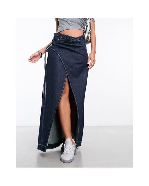 Weekday Blue Main Wrap Denim Midaxi Skirt