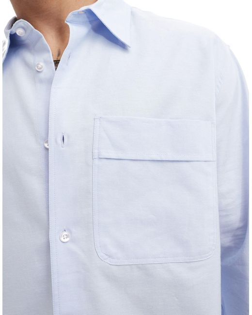 Chemise coupe carrée à manches longues Bershka pour homme en coloris White