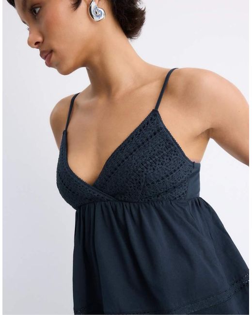 Stradivarius Blue Crochet Strappy Top
