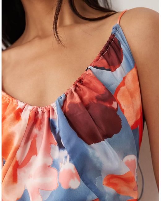 ASOS Orange Bias Cut Scoop Neck Low Back Satin Mini Dress