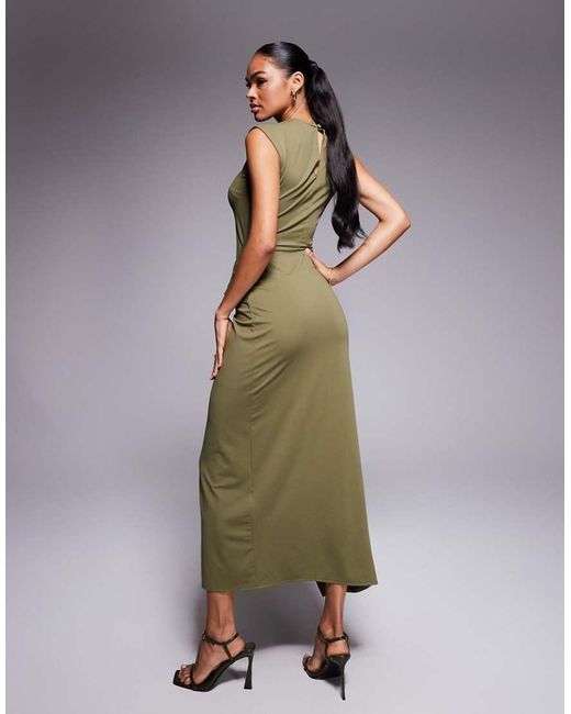 ASOS Green Slash Neck Twist Front Midi Dress