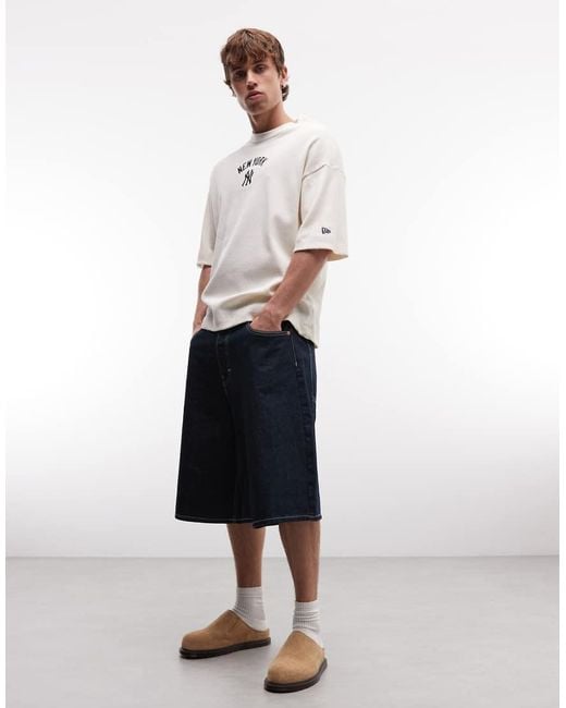 KTZ Natural Ny Yankees Logo Waffle Boxy Oversized T-Shirt for men