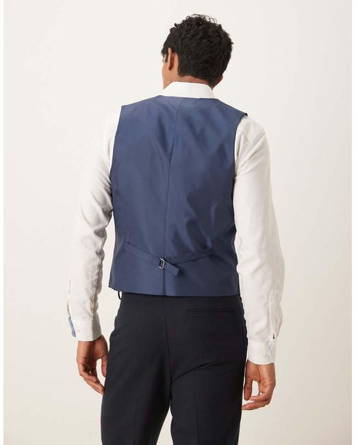 Chaleco De Traje De Corte Slim Con Patrón De Espiga De Tejido Efecto Lana De ASOS de hombre de color Blue