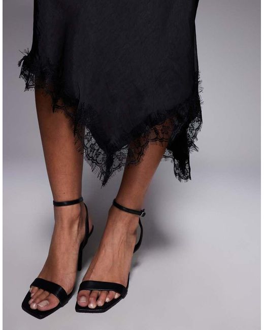 River Island Black Satin Skirt With Lace Detail