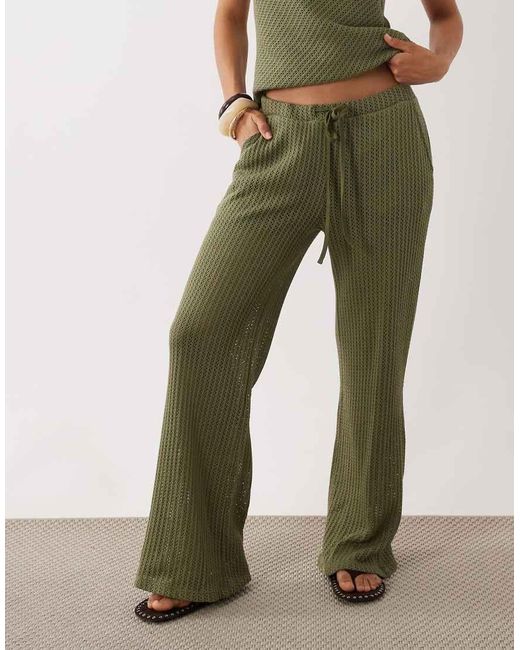 ASOS Green Textured Wide Leg Crochet Trouser Co-ord