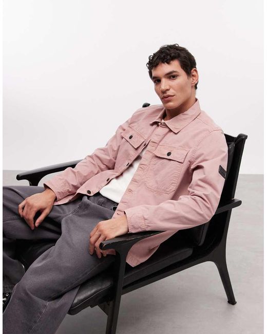 Barbour Pink Arlo Button Through Logo Overshirt for men