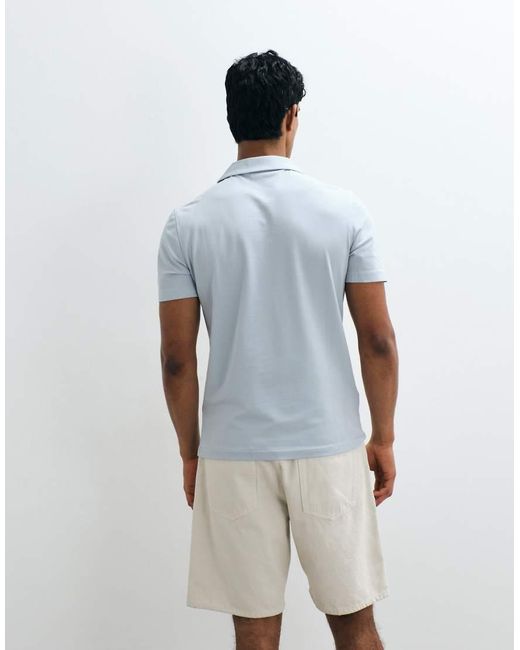 Mango T-Shirt Met Kraag Met Split in het Blue voor heren