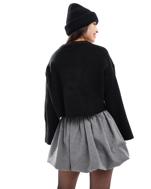 ASOS Black Crew Neck Boxy Jumper With Wide Cuff