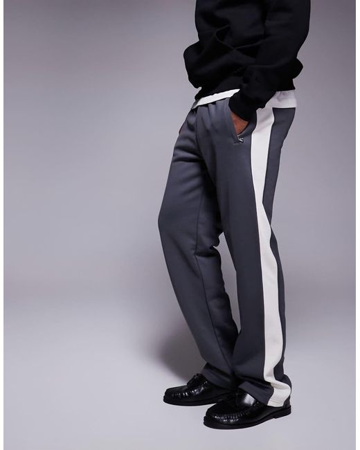 Faded Store Blue Wide Leg Contrast Side Stripe joggers for men