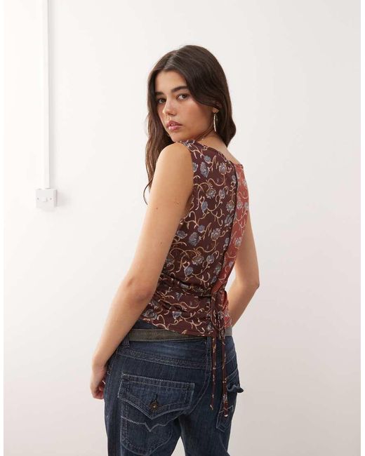 Reclaimed Vintage Red Slash Neck Tank Top With Tie Detail