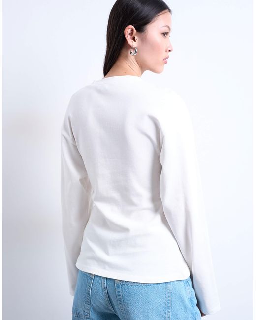 TOPSHOP White Cinch Waist Structured Long Sleeve Tee