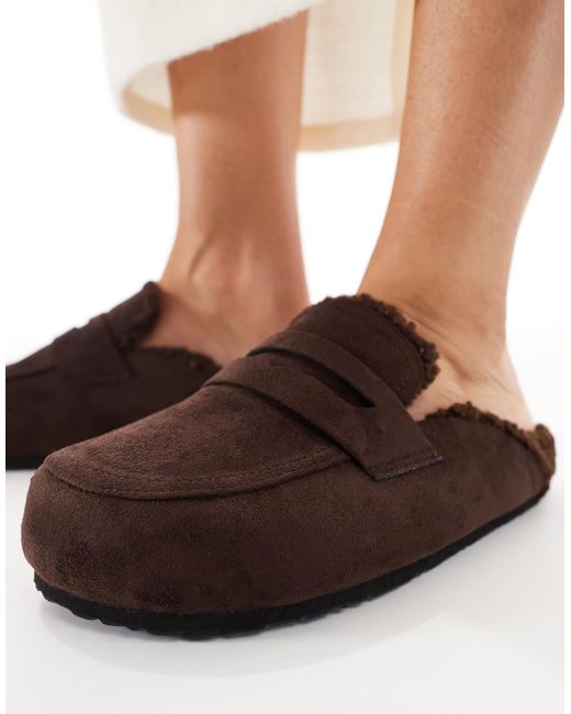 SEQWL Wide Fit Brown Soda Faux Fur Lined Mules