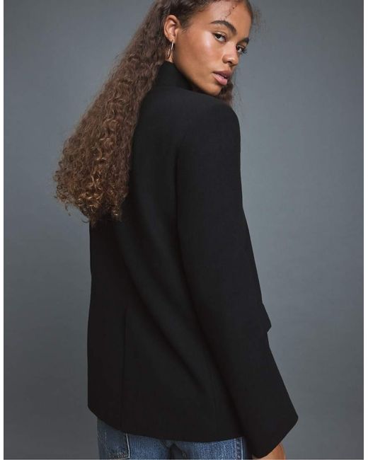 Stradivarius Blue Asymmetric Wool-Blend Blazer