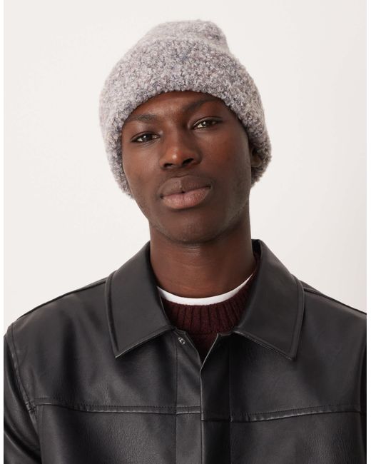 ASOS – gerippte strickmütze aus bouclé in Gray für Herren