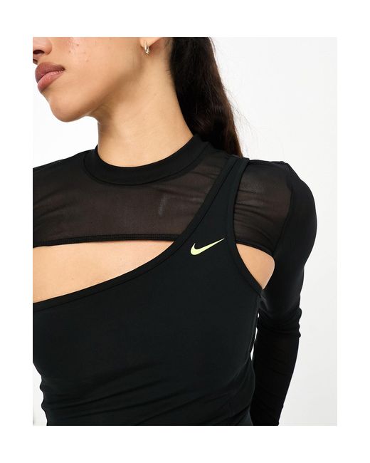 Nike Black Nike Pro Training Swoosh Novelty Cropped Cut Out Long Sleeve Top
