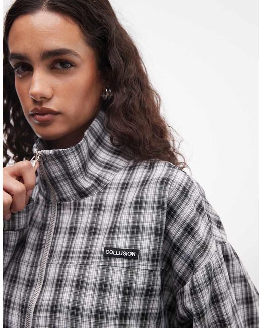 Collusion Gray Plaid Nylon Funnel Neck Track Jacket - Part Of A Set