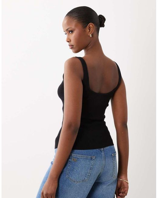 ASOS Black Cotton Blend Knitted Scoop Neck Cami Top