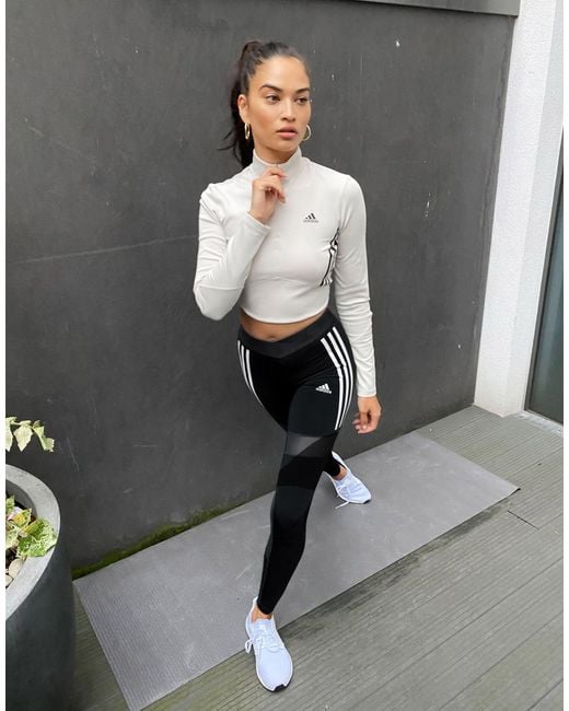 adidas Originals Adidas Training 3 Stripe leggings in Black | Lyst