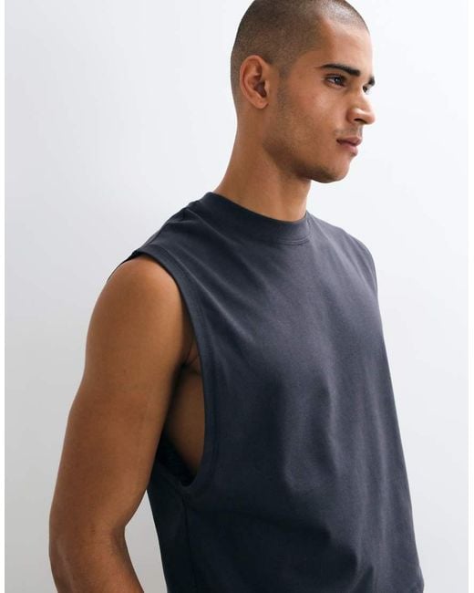 4505 Blue Cotton Cropped Lifting Tank Top With Quick Dry Finish for men