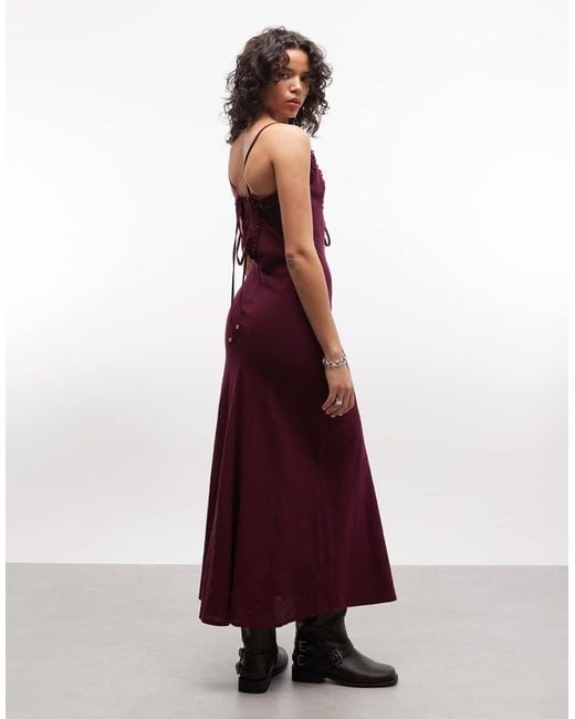 ASOS Red Deep Plunge Cami Maxi Sundress With Ruffle Trims