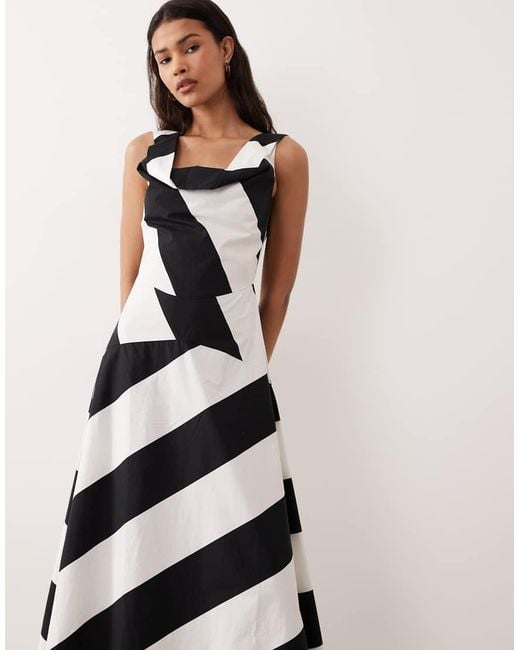 ASOS White Heavy Poplin Maxi Dress With Draped Neckline