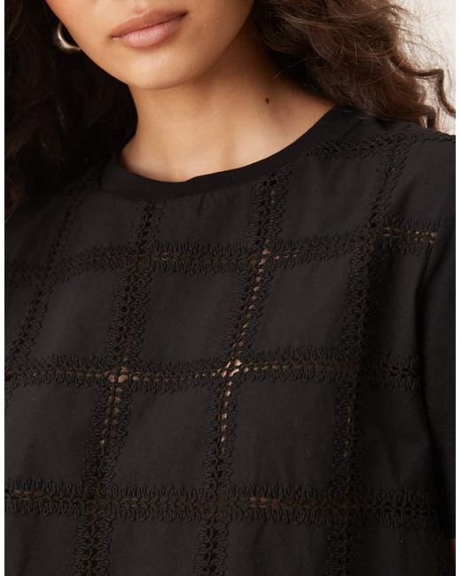 Mango Black Crochet Detail Relaxed Fit T-shirt