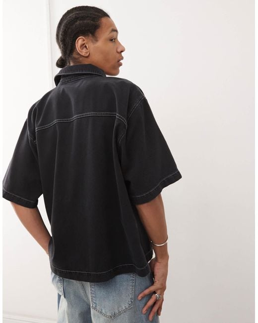 Chemise en denim coupe carrée à coutures apparentes Collusion pour homme en coloris Black