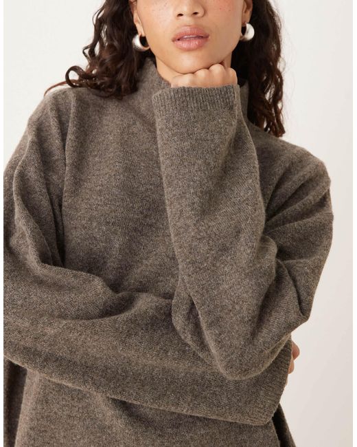 ASOS Brown Longline Jumper With Funnel Neck