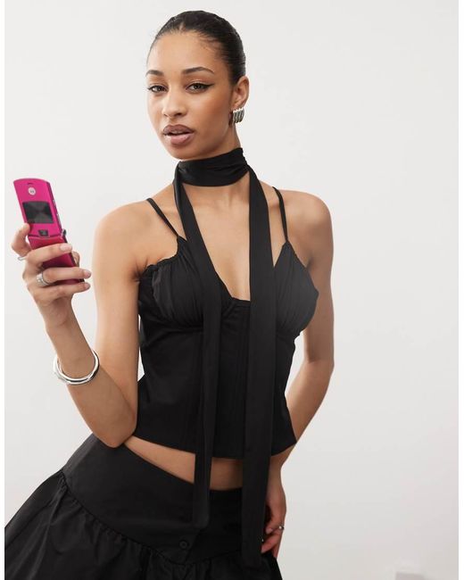 The Kript Black Maddie Corset Top With Scarf