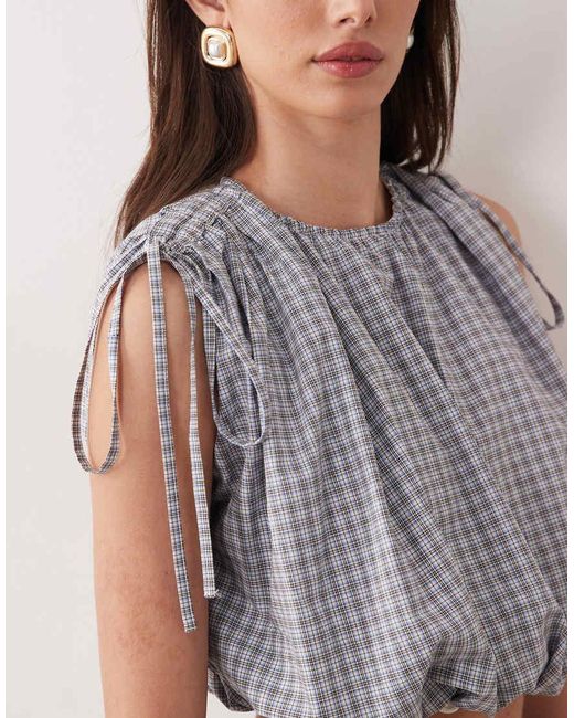 Ghospell Gray Cotton Bubble Drawstring Detail Top