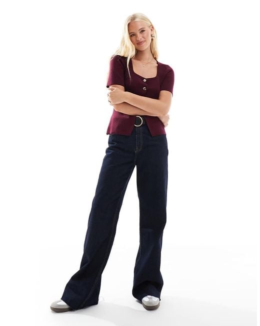 New Look Purple Square Neck Short Sleeve Cardigan