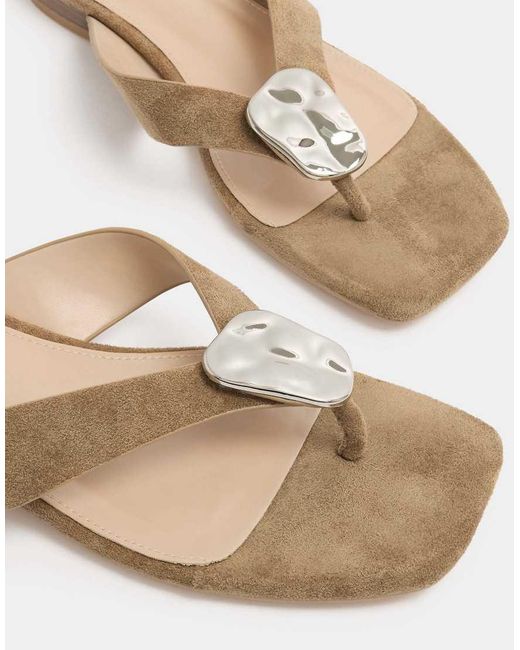 Long Tall Sally Brown Hammered Low Heel Sandals